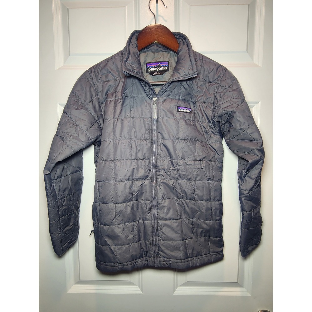 Patagonia Kids Nano Puff Jacket Forge Grey L 12 P.U.R.E. Insulation Full Zip